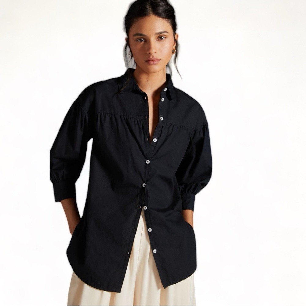 Anthropologie Black Button-Up Blouse